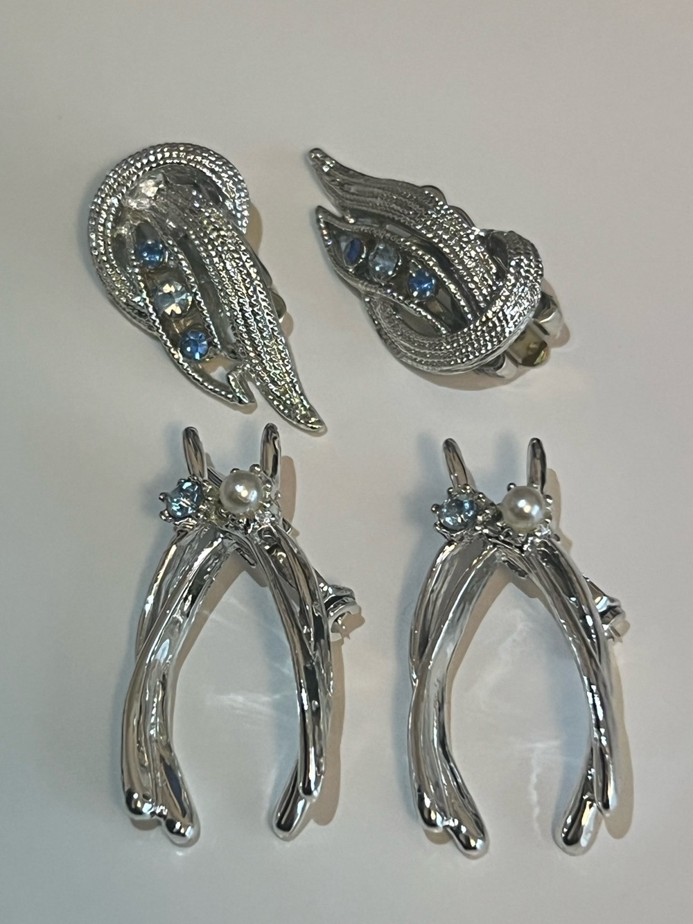 Vintage Double Wishbone Pin Pair with Matching Vintage Clip On Earrings